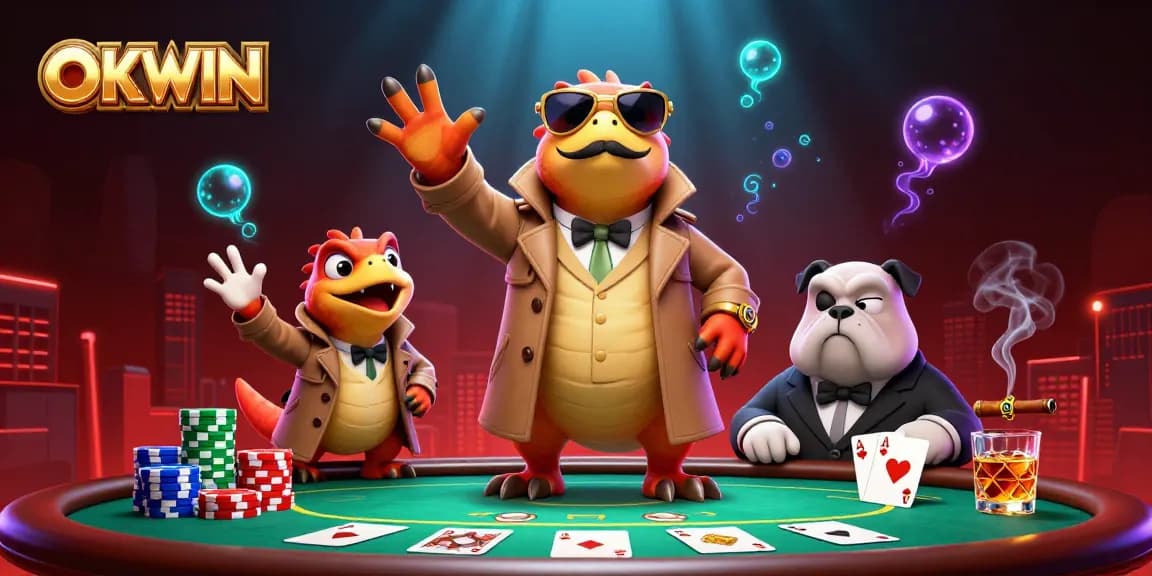 Experience the excitement at OKWIN casino with three raptors in disguise, dynamic casino elements, and vibrant atmosphere.