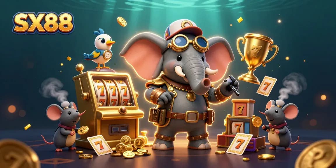 SX88 offers exciting gameplay with an engineer elephant operating a slot machine in action.