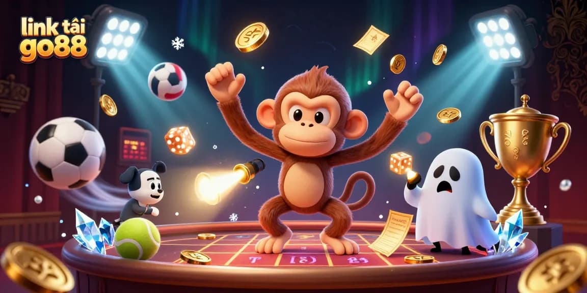 Experience the thrills of gambling with link tải go88 as a playful monkey juggles excitement in a haunted casino scene.