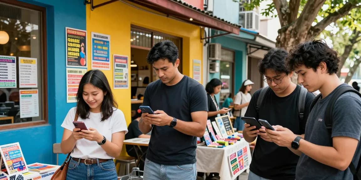 People engaging with BedPersonal for local classifieds in a bustling urban setting.