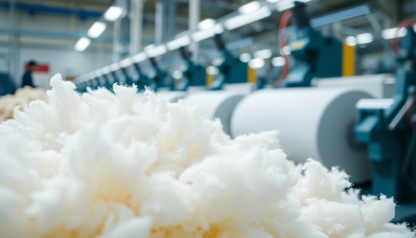 Explore fiberfill kwantum in a textile mill, showcasing soft and vibrant materials.