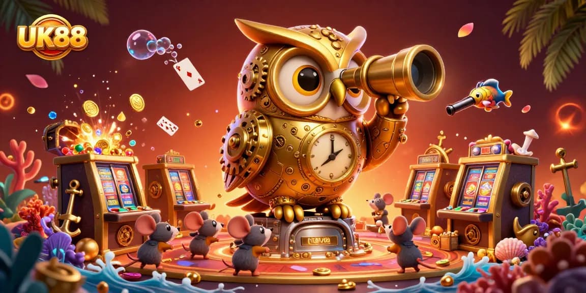 Engage with UK88's vibrant casino floor teeming with dynamic characters, gold elements, and thrilling gambling action.