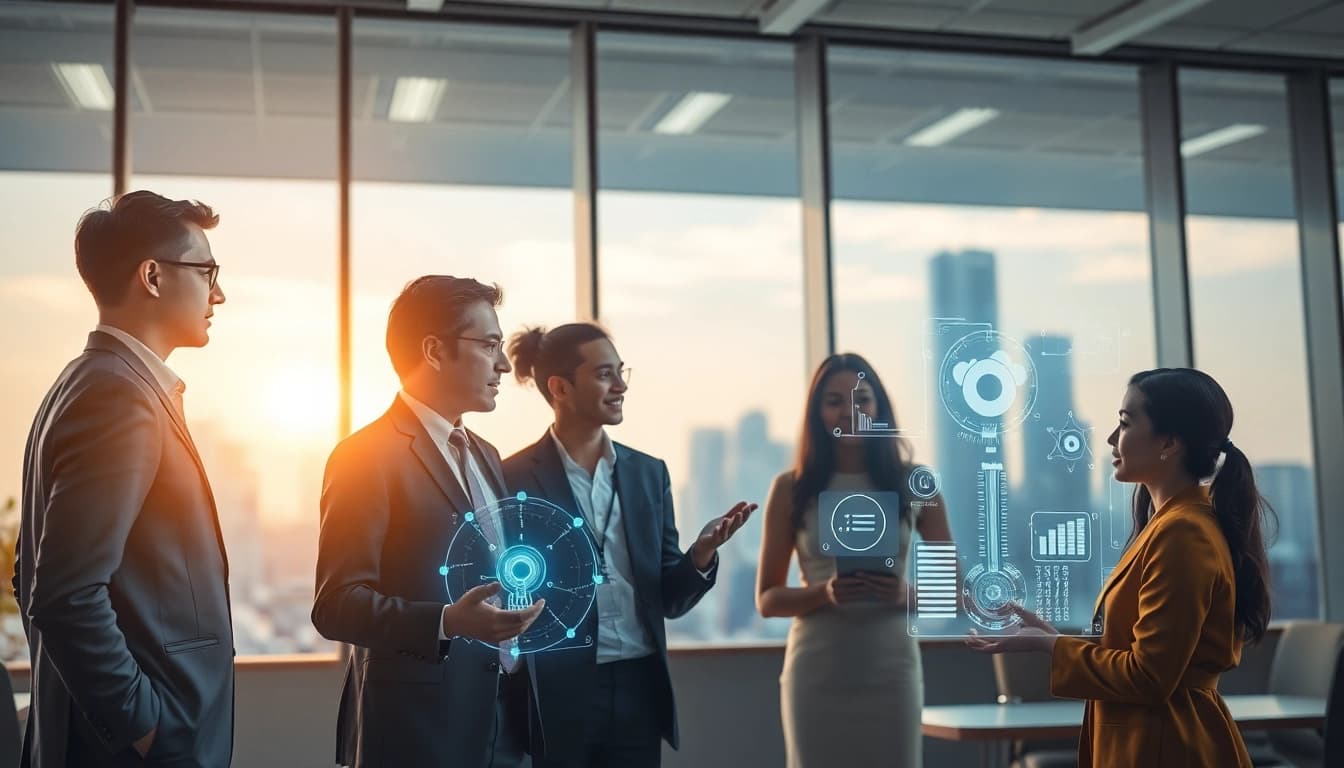 AI agents illustrating decision-making in a modern office environment.