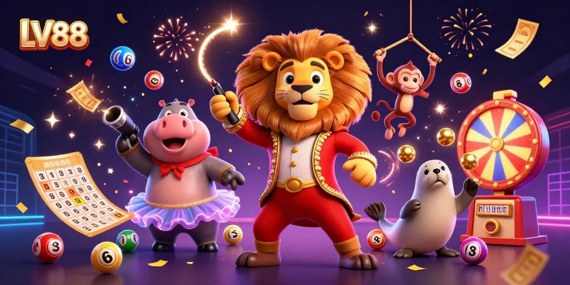 Experience thrilling games at LV88 with an exciting digital casino atmosphere featuring animated characters and fun elements.