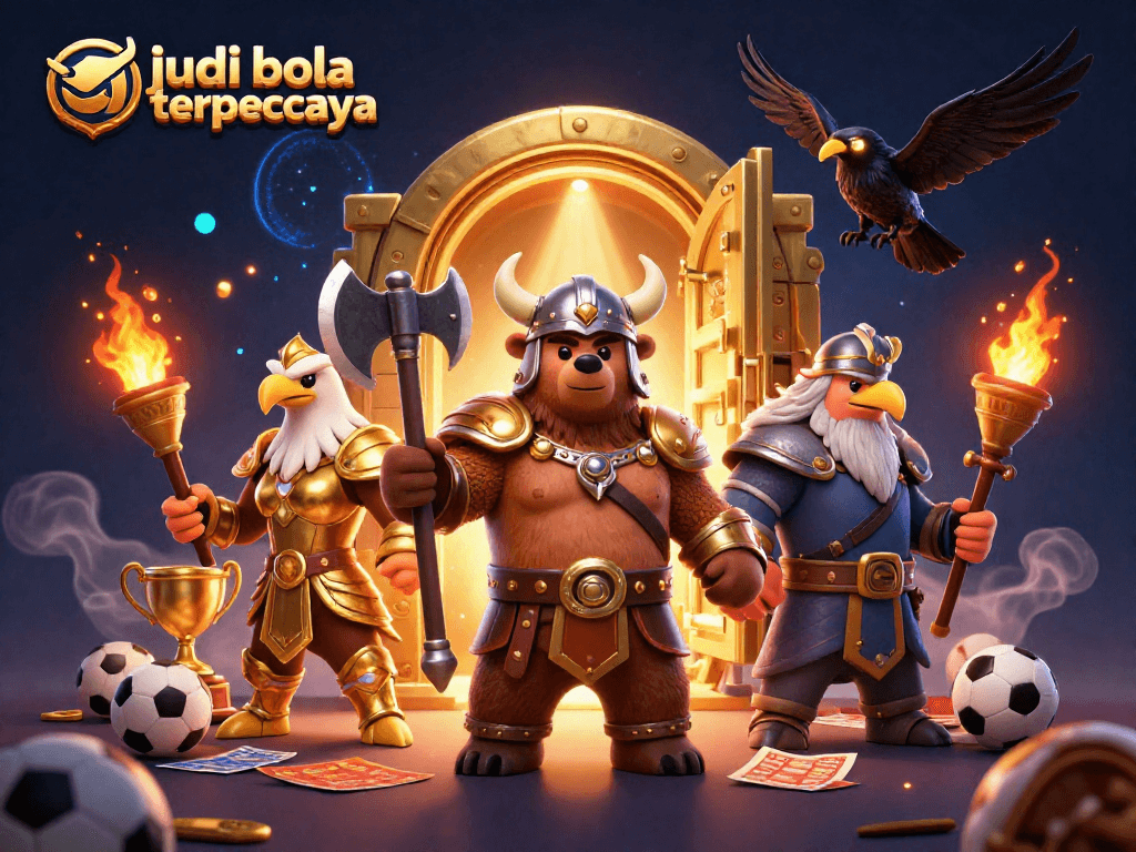 Engage in thrilling judi bola terpercaya with dynamic sports betting elements surrounding vibrant characters.