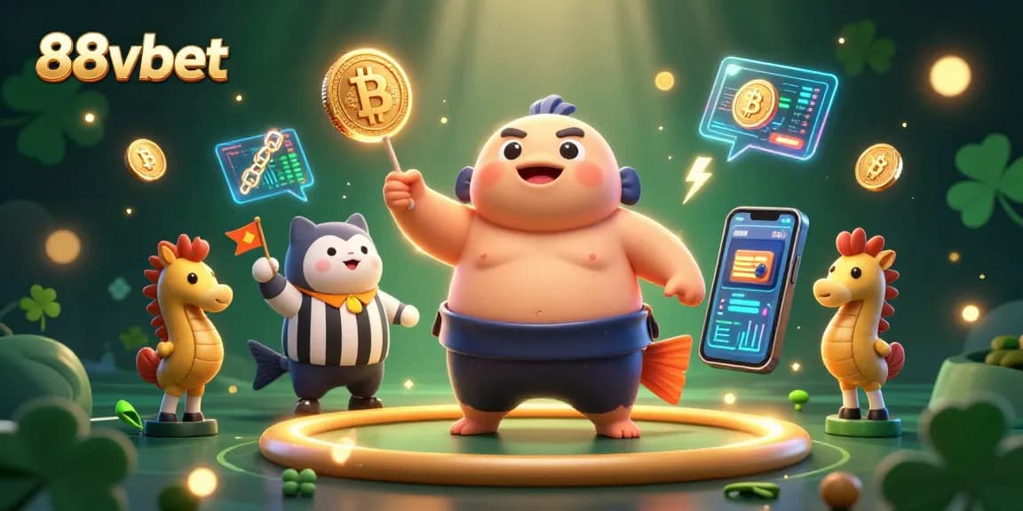 Engage with 88vbet in this vibrant underwater casino scene featuring 3D characters and crypto elements.