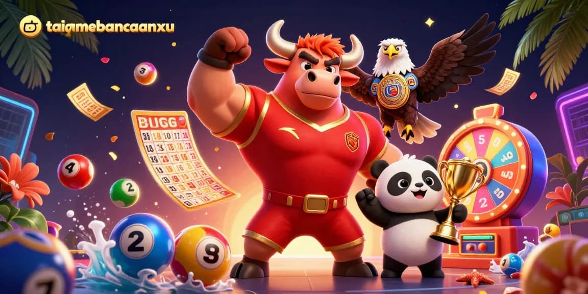 Engage with taigamebancaanxu's vibrant lottery scene featuring animated characters and dynamic game elements.