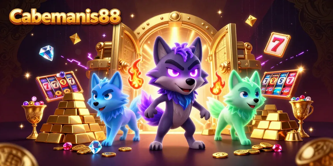 Play thrilling casino games at Cabemanis88 with ghostly wolves and gold treasures in an exciting scene.