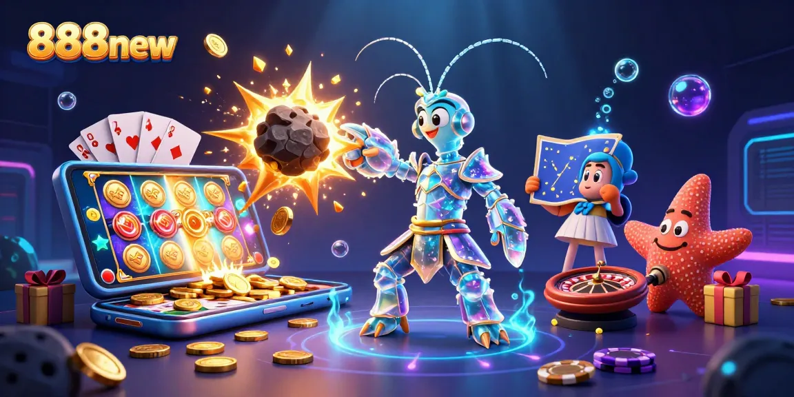 Experience thrilling wins at 888new with vibrant slot games illustrated by a galactic shrimp and starfish duo