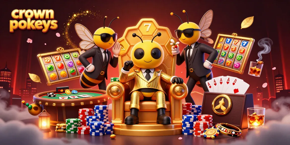Crown pokies showcase real money fun with a cartoon bumblebee mob boss in action.