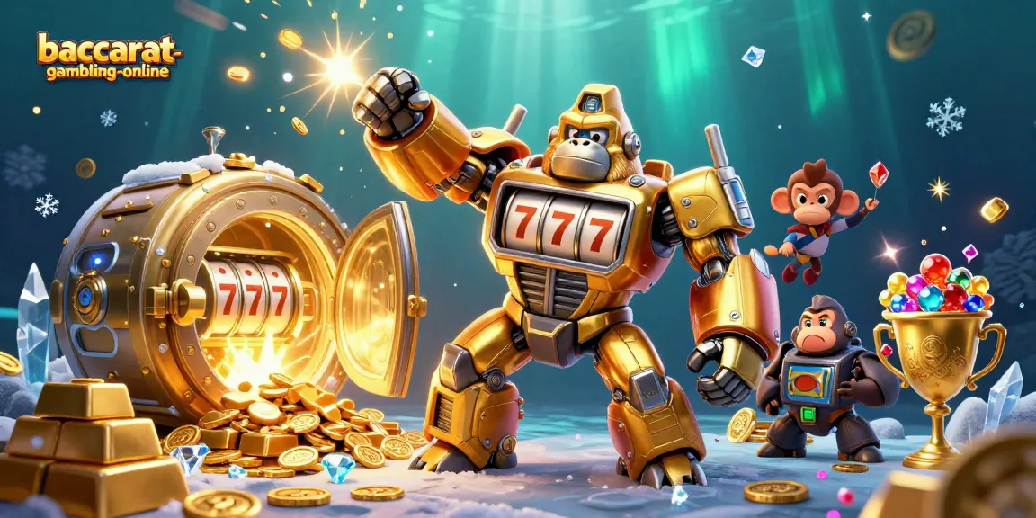 Engage with baccarat-gambling-online as the golden gorilla mech explodes with treasures and gaming excitement!