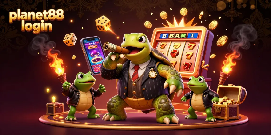 Experience excitement with planet88 login at a vibrant casino scene featuring a lively turtle and bullfrogs.