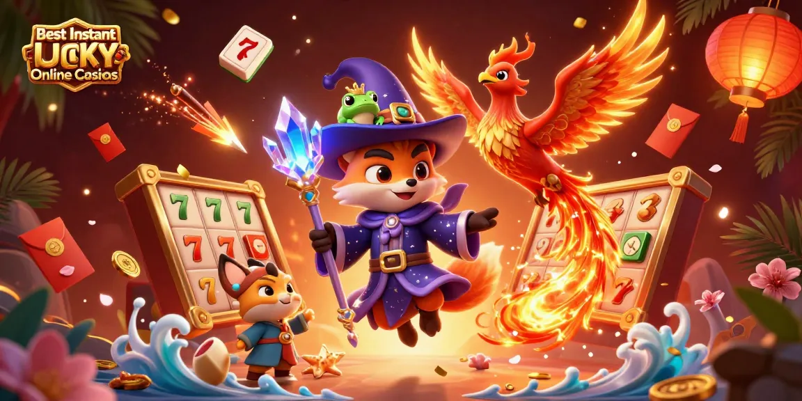 Engage with the Best Instant Play Online Casinos featuring a mystical wizard fox, phoenix, and riches.