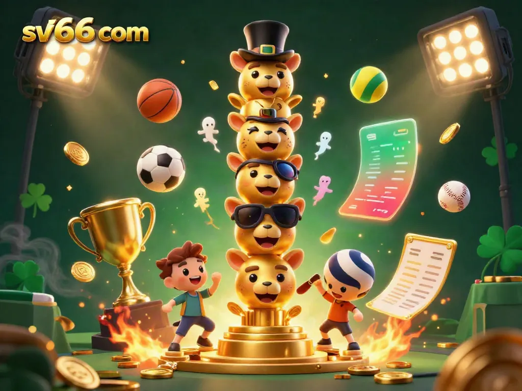 Experience the thrilling gaming action with sv66 com's vibrant scene featuring a golden totem and dynamic sports elements.