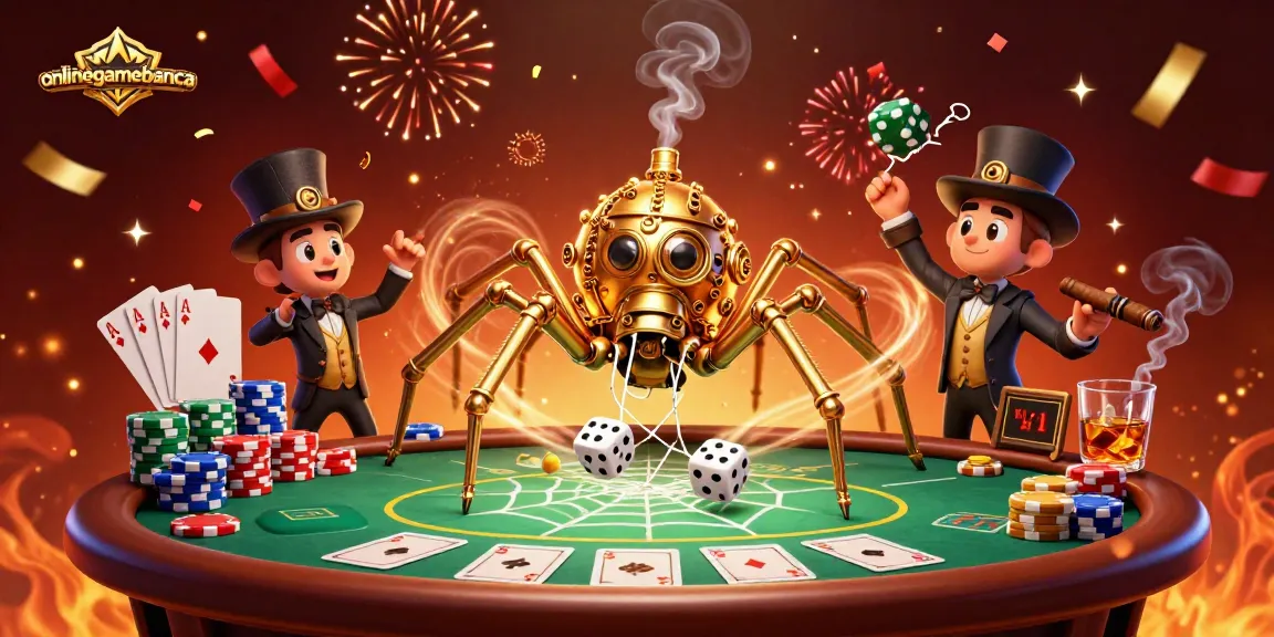Engage with onlinegamebanca in this vibrant 3D casino scene filled with poker elements and excitement.