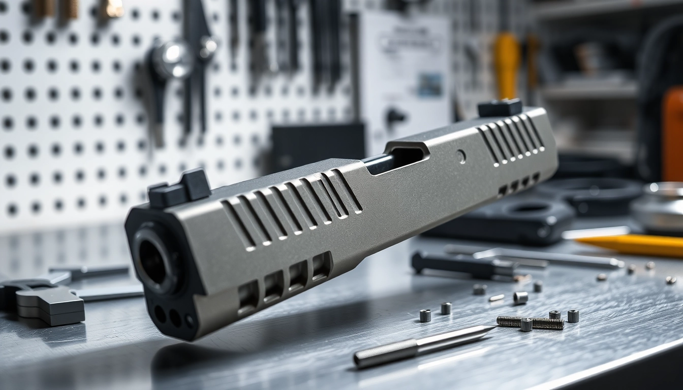 Showcasing the detailed glock 19 gen 3 slide with precision tools highlighting craftsmanship.