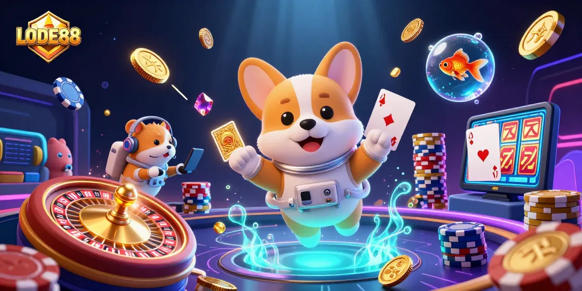 Experience winning thrills in LODE88's vibrant space casino scene with animated characters.