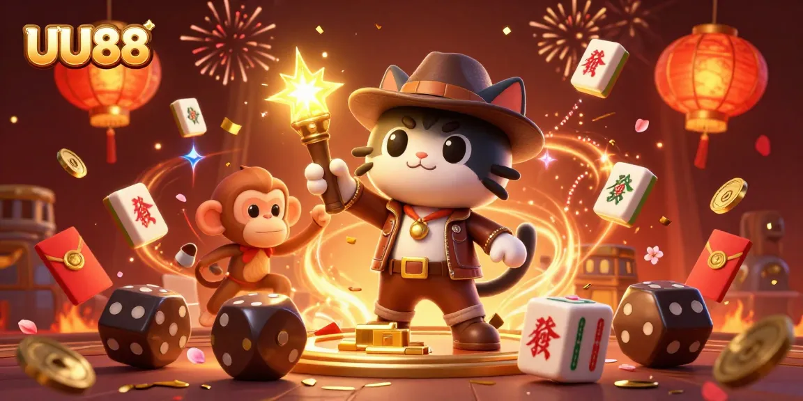 Experience the thrill of UU88 with a dynamic gambling adventure illustration depicting vibrant casino elements.