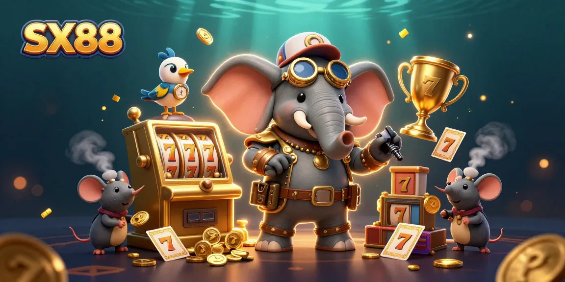 SX88 offers exciting gameplay with an engineer elephant operating a slot machine in action.