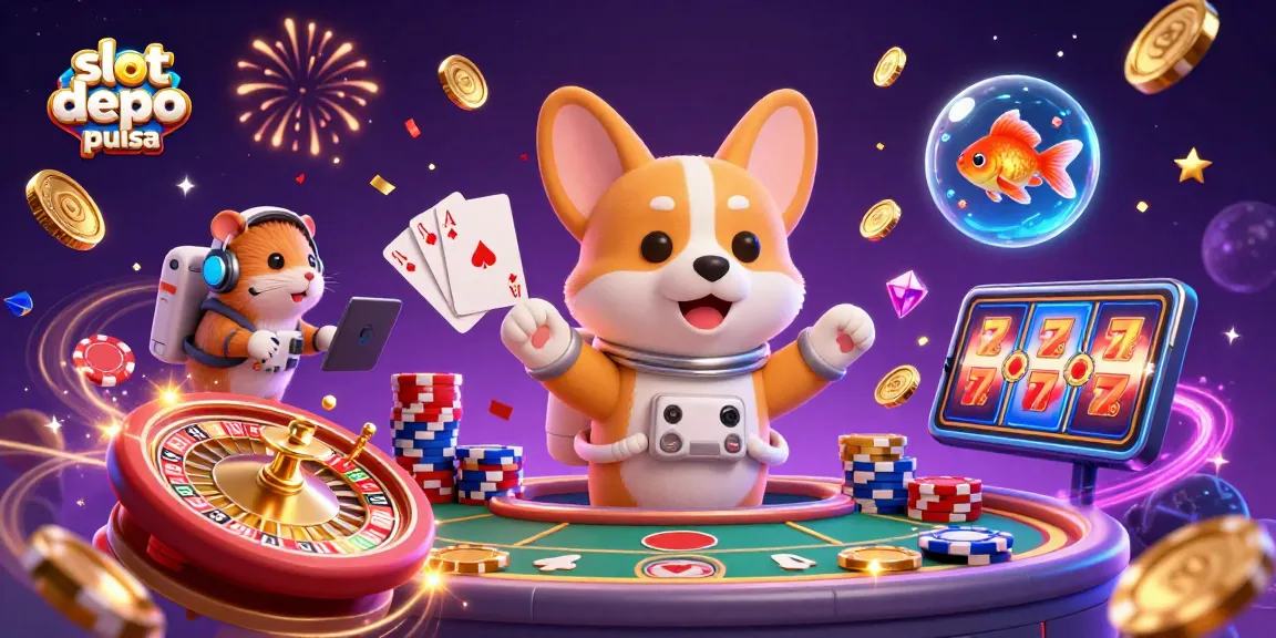 Experience excitement with slot depo pulsa as an astronaut corgi plays in a zero-gravity casino full of treasures.