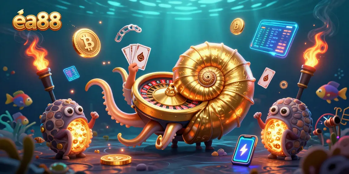 ea88 offers thrilling gameplay with a giant nautilus, illuminating cards, and Bitcoin elements.