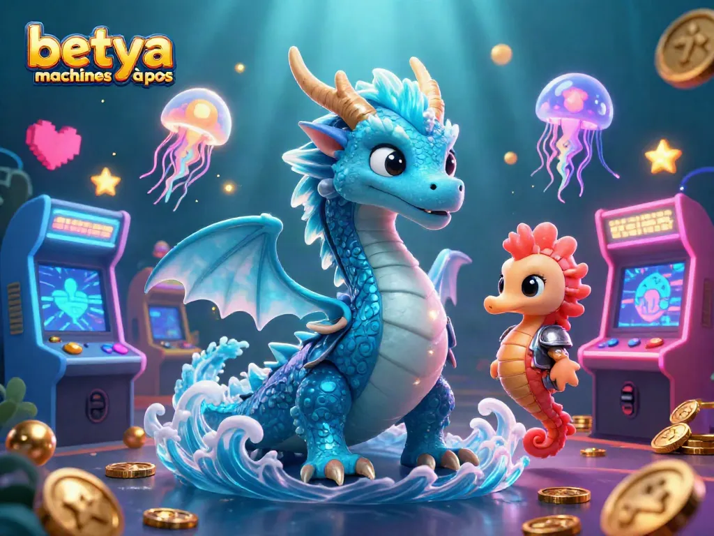 Engage with betya machines à sous, featuring a captivating ocean dragon and neon gaming elements.
