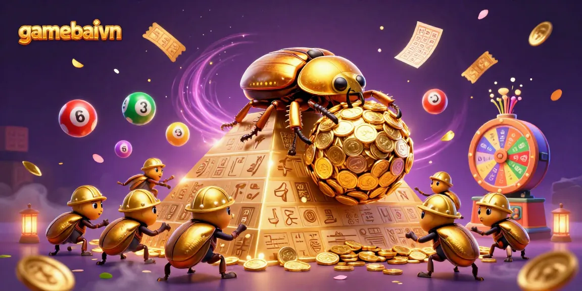 Experience dynamic gameplay at gamebaivn with golden beetles rolling coins and exciting lottery elements.