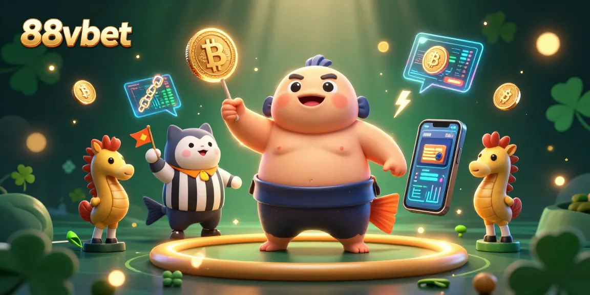 Engage with 88vbet in this vibrant underwater casino scene featuring 3D characters and crypto elements.