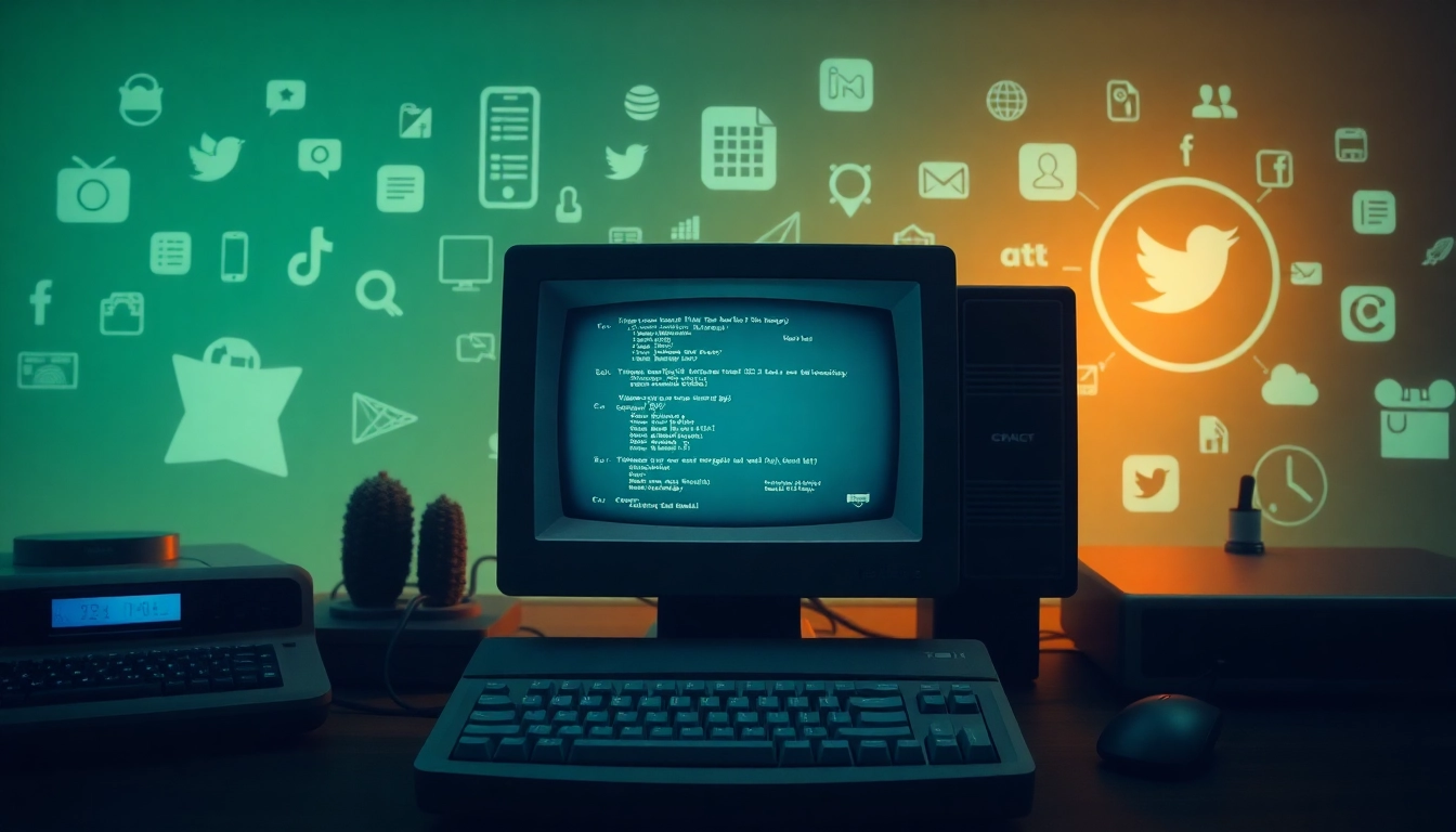 Celebrate key milestones in internet history with a vibrant digital collage of iconic technology.