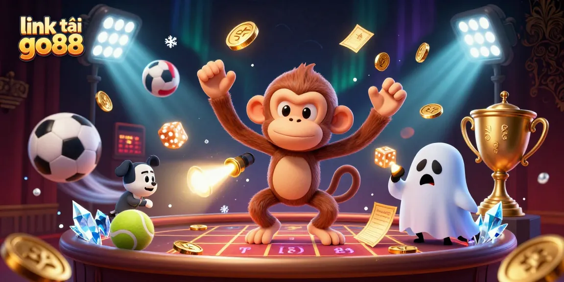 Experience the thrills of gambling with link tải go88 as a playful monkey juggles excitement in a haunted casino scene.