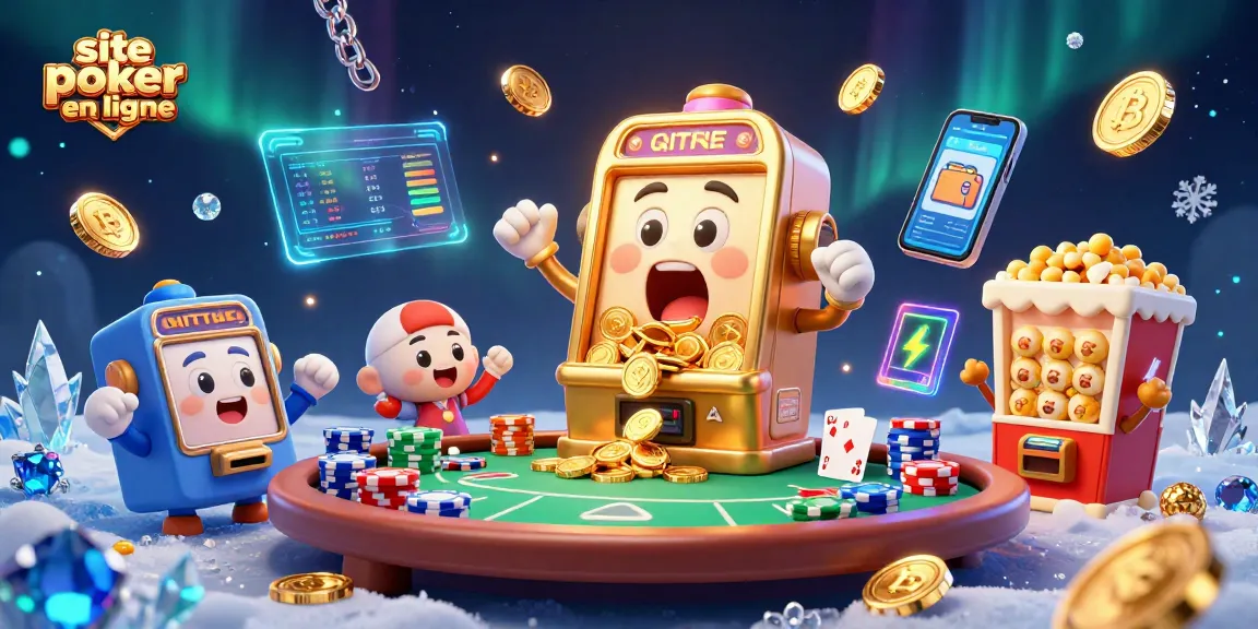Jouer sur un site poker en ligne avec une machine à sous dorée et des jetons colorés.