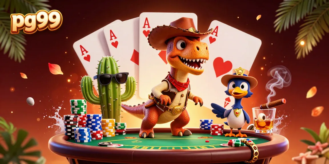 Engage in excitement at pg99, showcasing an animated casino scene with poker chips and vibrant characters.