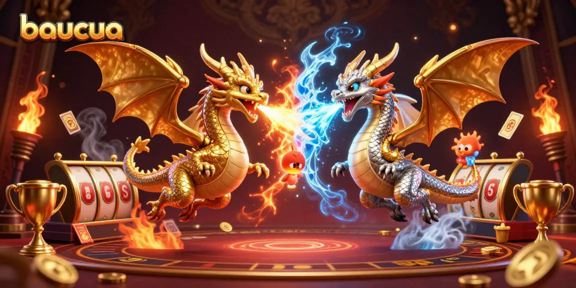 Experience thrilling baucua action with dynamic dragons and sparkling casino elements.