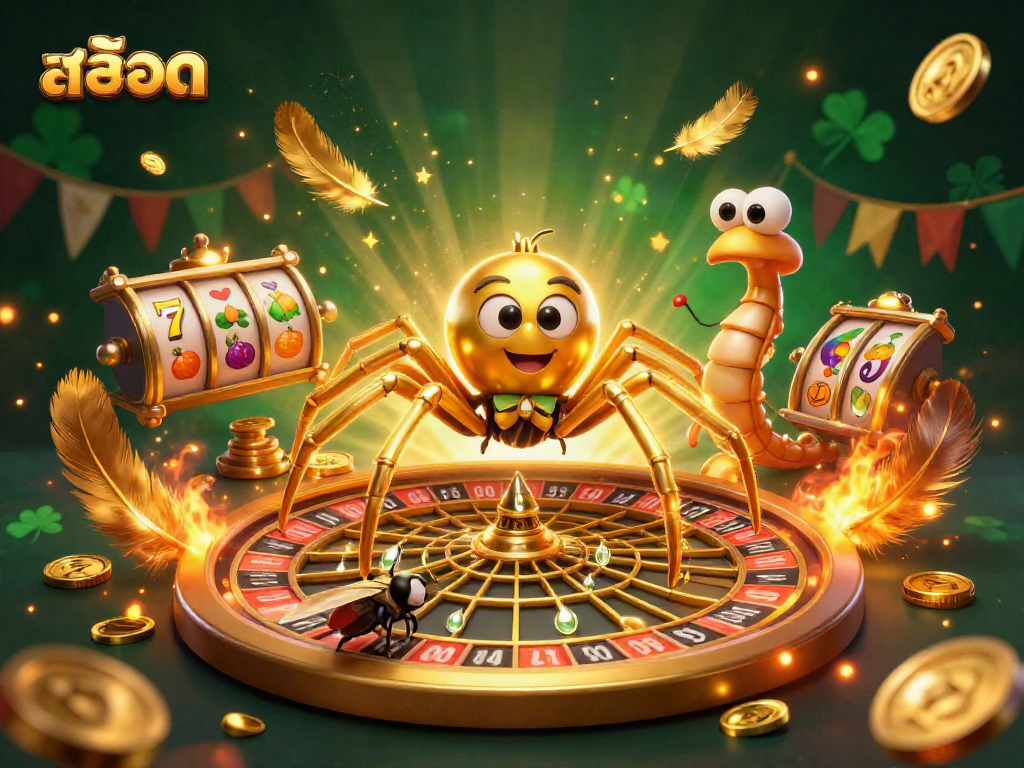 Experience high-stakes fun with สล็อต as a fly nervously places bets in a vibrant casino scene.