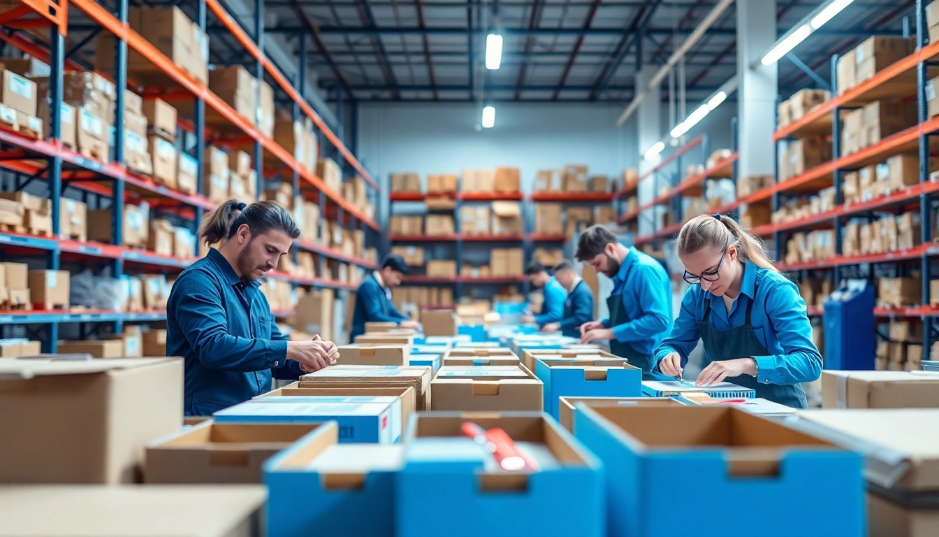 Kitting & Fulfillment Services showcasing efficient assembly and vibrant packaging in a modern warehouse environment.