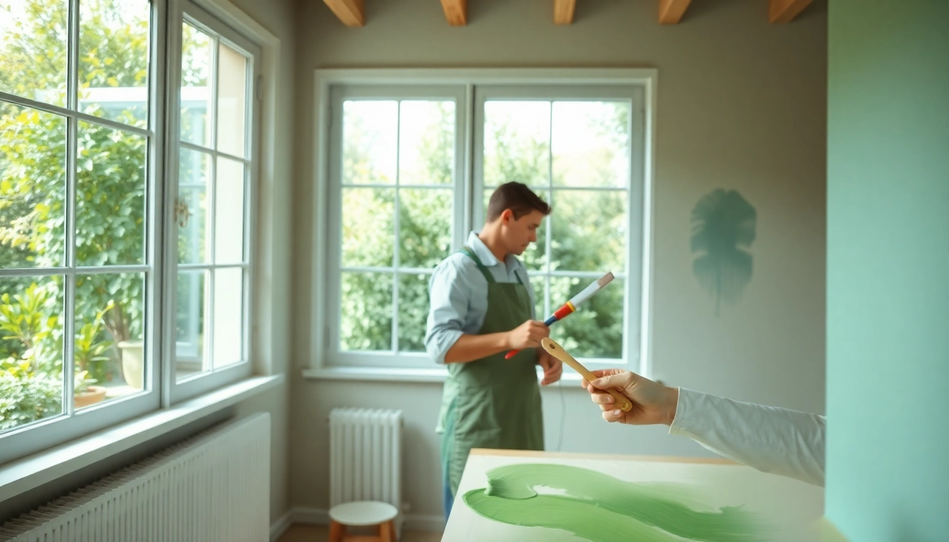 Eco friendly painters demonstrating sustainable practices in a bright and inviting space.