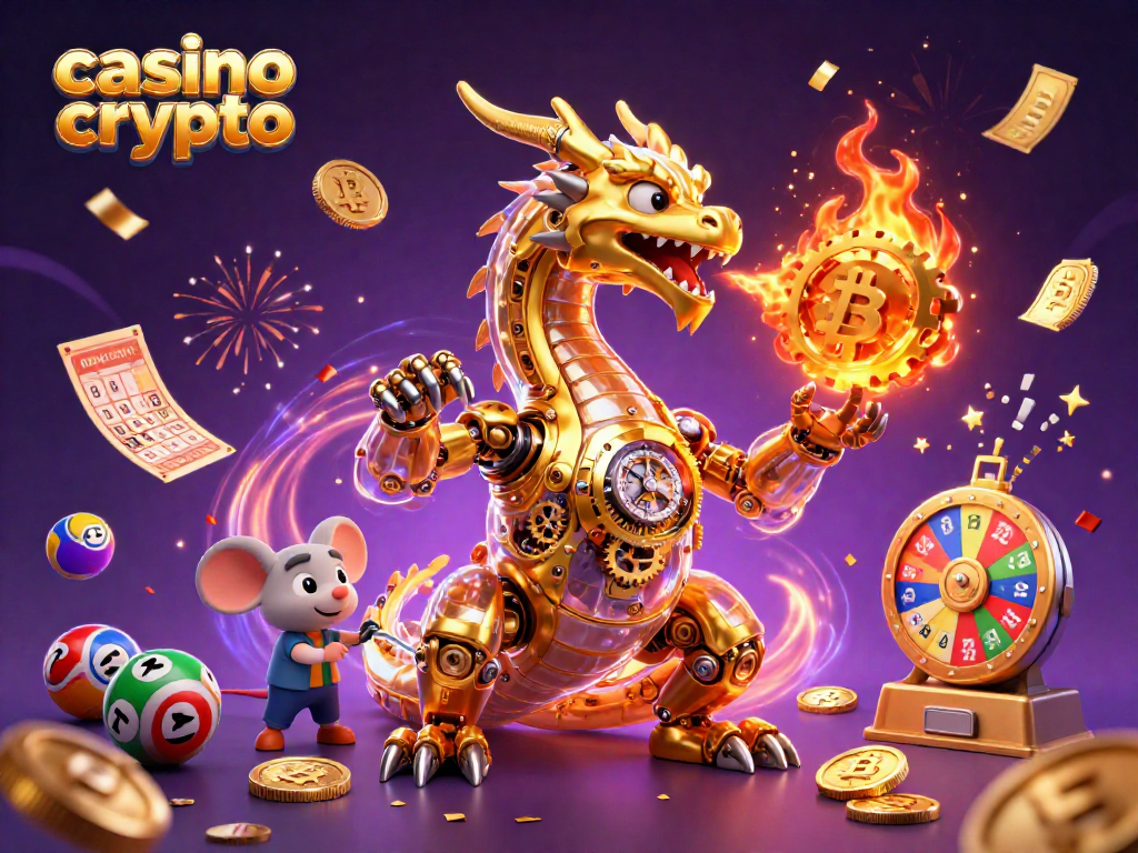 Jouez sur un casino crypto avec des éléments dynamiques comme des pièces Bitcoin entourés de confettis.