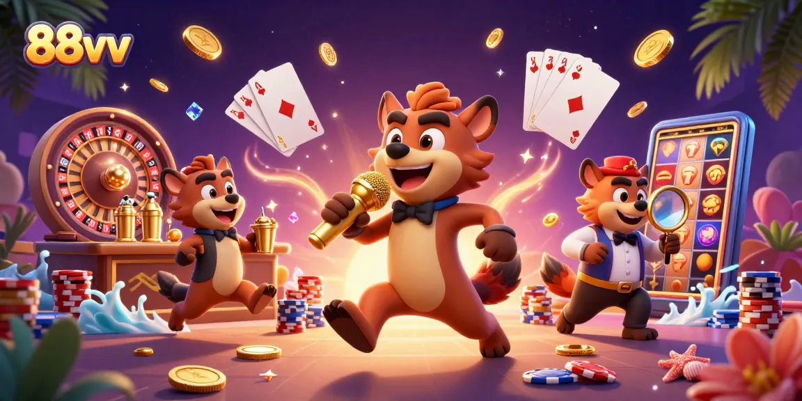 Experience the magic of 88vv at the comedy casino club with vibrant characters and gaming excitement.