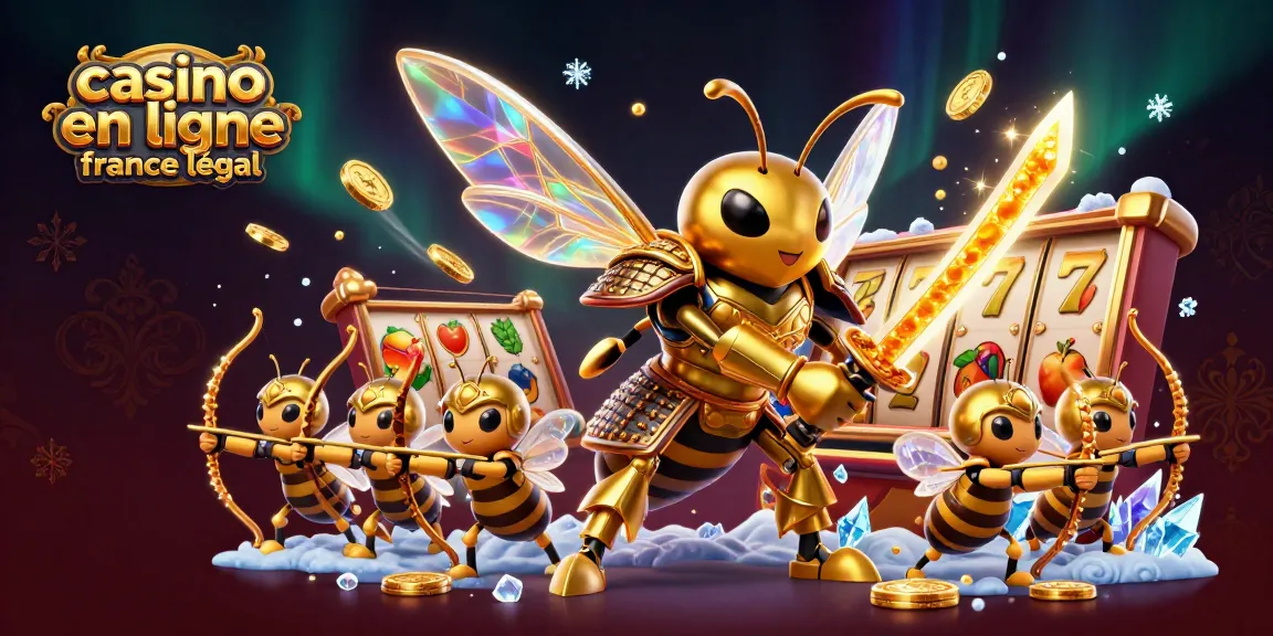 Visualisez le frisson du casino en ligne légal en France avec un géant bourdon samouraï vibrant et des éléments de jeux dynamiques.