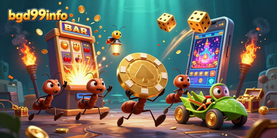 Engage with the exciting world of bgd99info as ants execute a heist in vibrant casino-themed 3D illustration.
