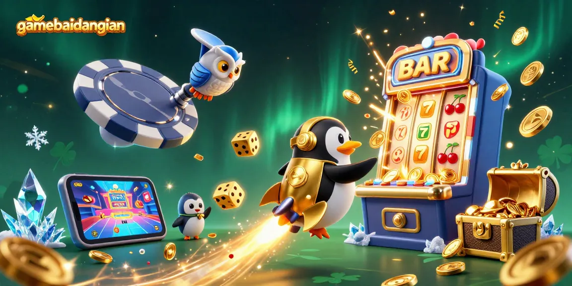 Join the excitement with gamebaidangian as the penguin rockets to the casino in a vibrant universe.