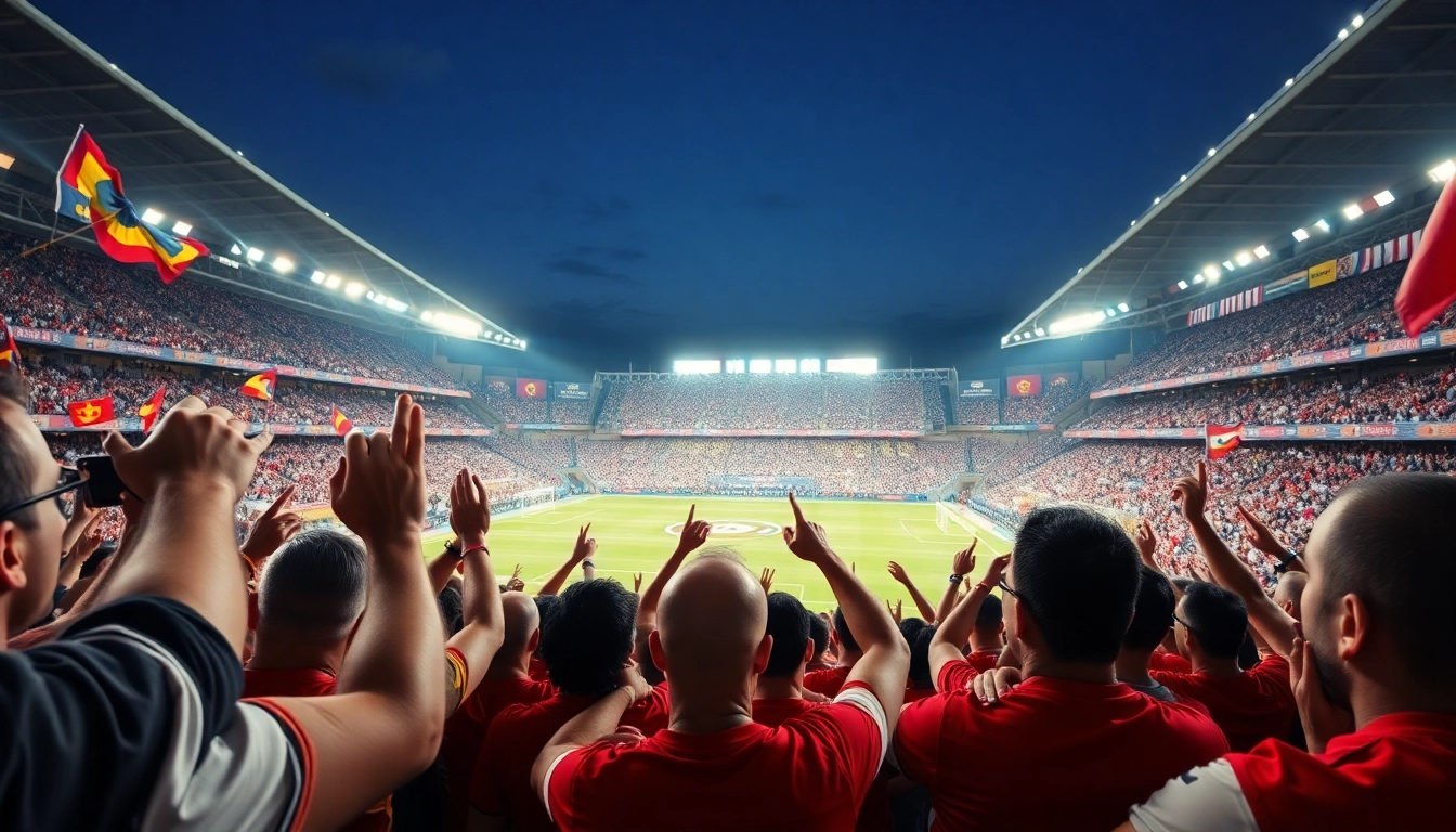 Menonton bola dengan semangat para penggemar di stadion penuh warna.