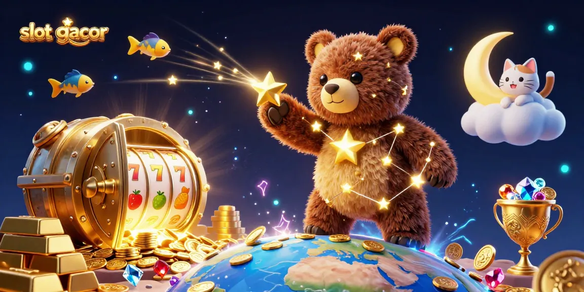 Experience thrilling slot gacor gameplay with 3D characters and dynamic casino elements in a vibrant scene.