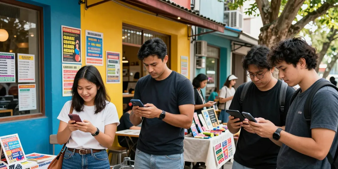 People engaging with BedPersonal for local classifieds in a bustling urban setting.
