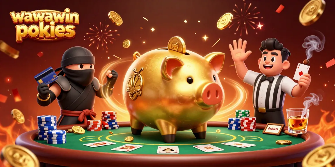 Wawawin pokies shine in an energetic 3D casino scene with vibrant characters and elements.