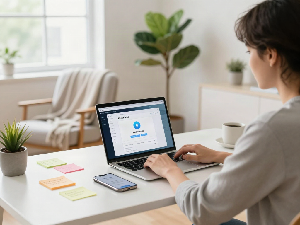 Download Pikashow Apk on a laptop in a bright home office with a professional working happily.