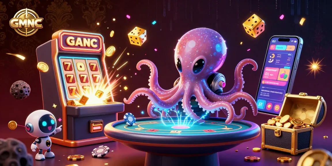 Play poker with GMNC's alien octopus and robot under cosmic jackpot excitement.