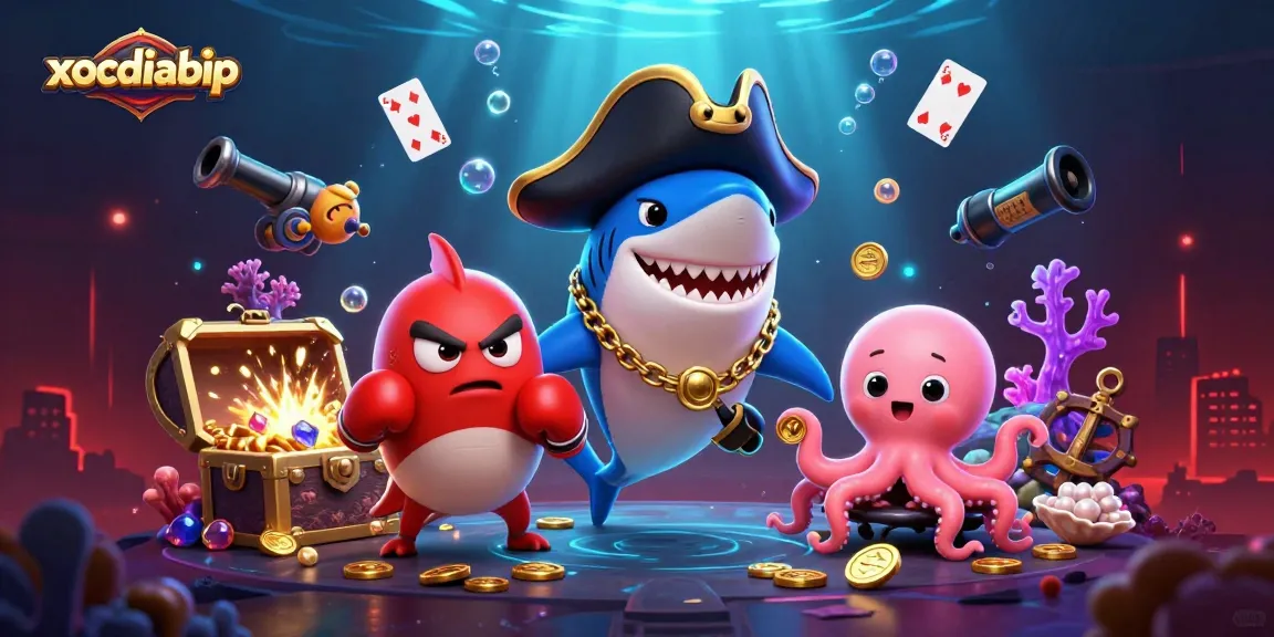 Experience thrilling moments with xocdiabip's vibrant underwater casino scene featuring characters and treasure.