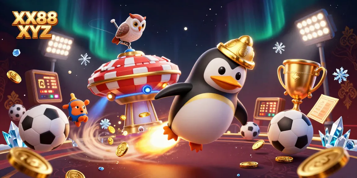 Engage in exciting gameplay at XX88 XYZ with a dynamic cosmic casino scene featuring golden penguin.