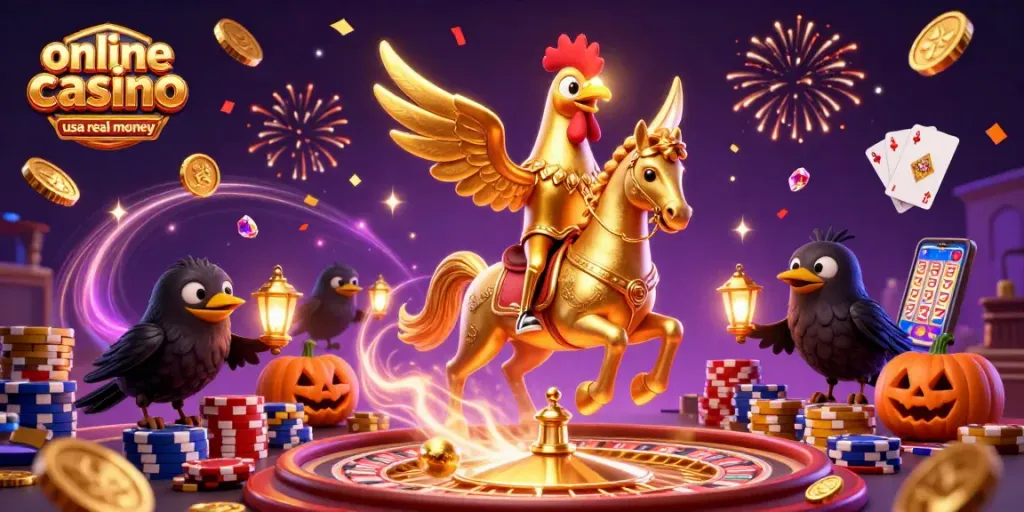 Experience the excitement of online casino usa real money with a dynamic scene of characters and casino elements.